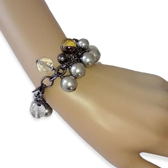 Y2K Grace Adele Bubble Beaded Bracelet Charms Glass Statement Gunmetal Statement - Picture 8 of 16